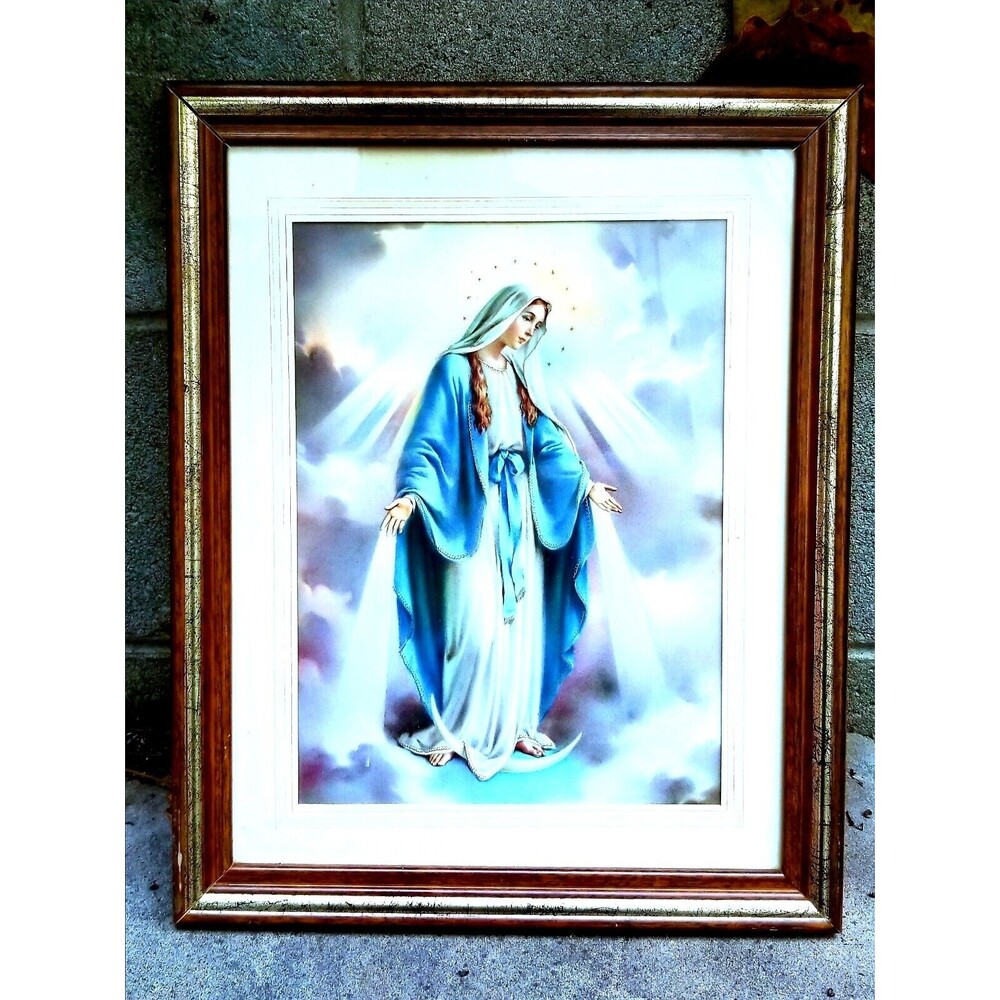 Our Lady of Grace Virgin Mary Madonna Lithograph Antique Early 1900s